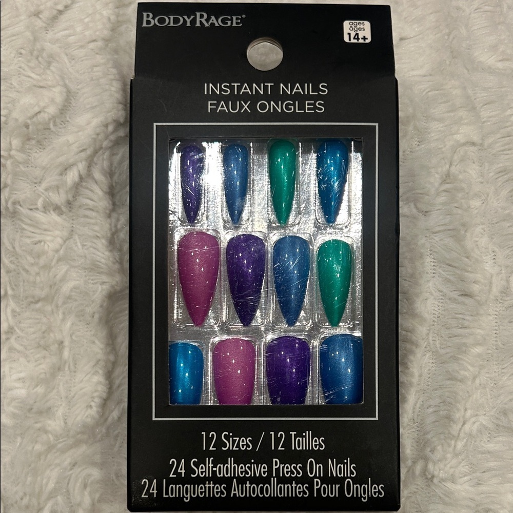 BodyRage Vibrant metallic Press-On Nails Blue, Green, Purple pink new in box